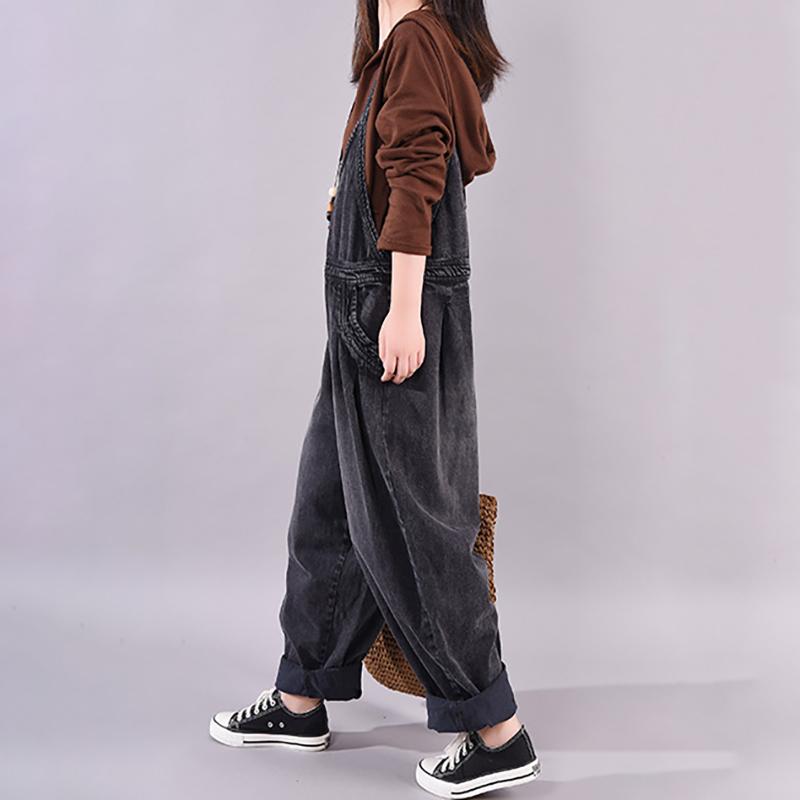 Retro Solid Color New Loose Overalls