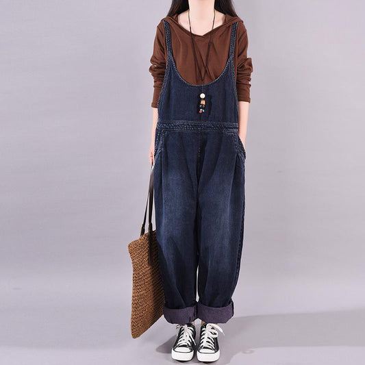 Retro Solid Color New Loose Overalls