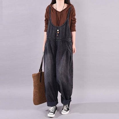 Retro Solid Color New Loose Overalls