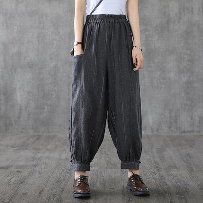 Retro Stripe Loose Linen Harem Pants