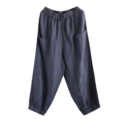 Retro Stripe Loose Linen Harem Pants