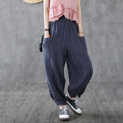Retro Stripe Loose Linen Harem Pants