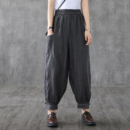 Retro Stripe Loose Linen Harem Pants