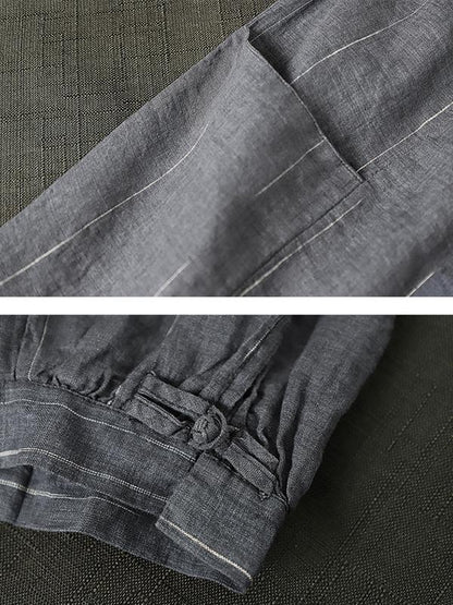 Retro Stripe Loose Linen Harem Pants