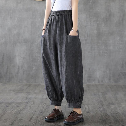 Retro Stripe Loose Linen Harem Pants