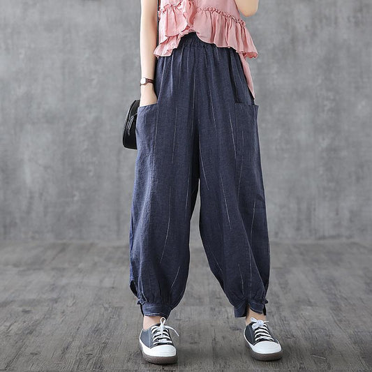 Retro Stripe Loose Linen Harem Pants