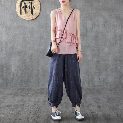 Retro Stripe Loose Linen Harem Pants