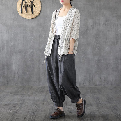 Retro Stripe Loose Linen Harem Pants