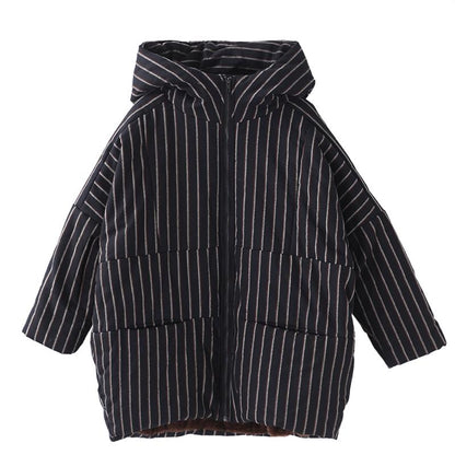 Retro Stripe Warm Thick Hooded Coat