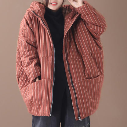Retro Stripe Warm Thick Hooded Coat