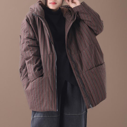 Retro Stripe Warm Thick Hooded Coat