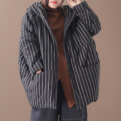Retro Stripe Warm Thick Hooded Coat