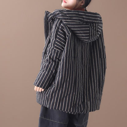 Retro Stripe Warm Thick Hooded Coat
