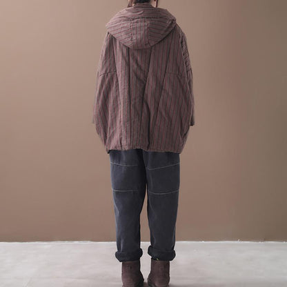 Retro Stripe Warm Thick Hooded Coat