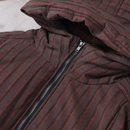 Retro Stripe Warm Thick Hooded Coat