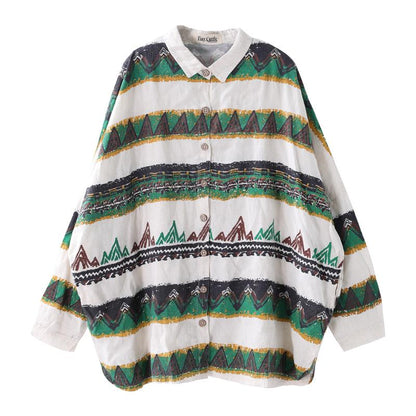 Retro Striped Pattern Raglan Sleeve Casual Shirt