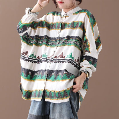 Retro Striped Pattern Raglan Sleeve Casual Shirt