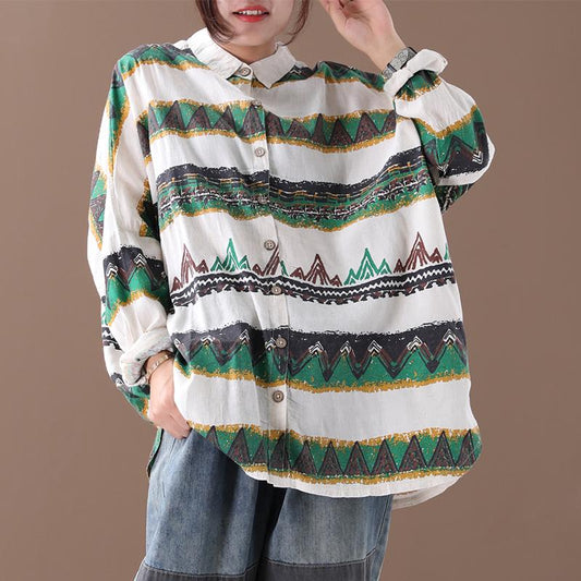 Retro Striped Pattern Raglan Sleeve Casual Shirt
