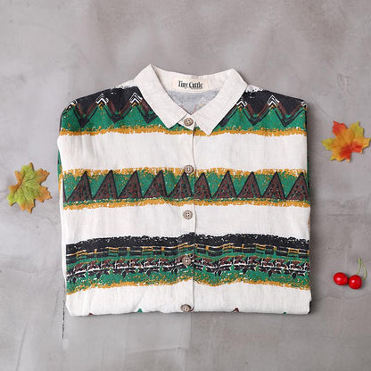 Retro Striped Pattern Raglan Sleeve Casual Shirt