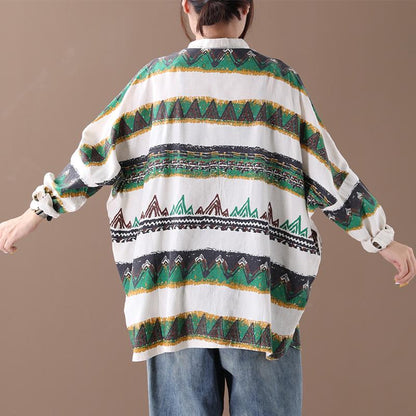 Retro Striped Pattern Raglan Sleeve Casual Shirt