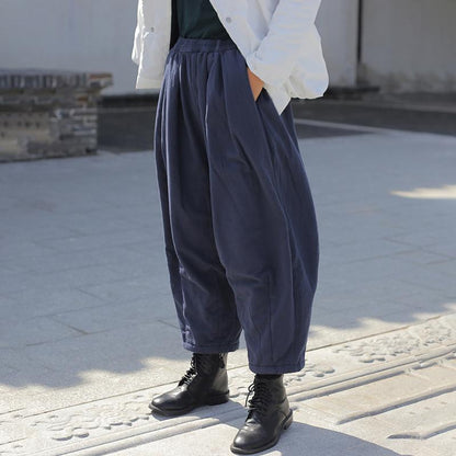 Retro Thick Warm Pure Color Pants