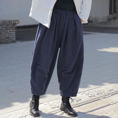 Retro Thick Warm Pure Color Pants
