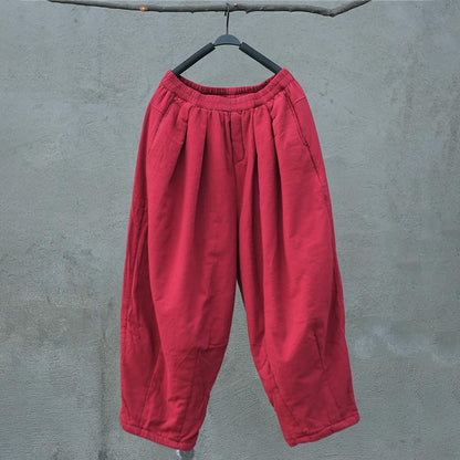 Retro Thick Warm Pure Color Pants