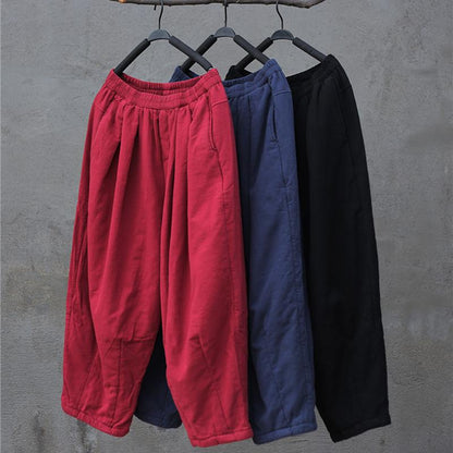 Retro Thick Warm Pure Color Pants