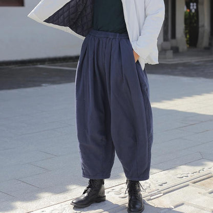 Retro Thick Warm Pure Color Pants