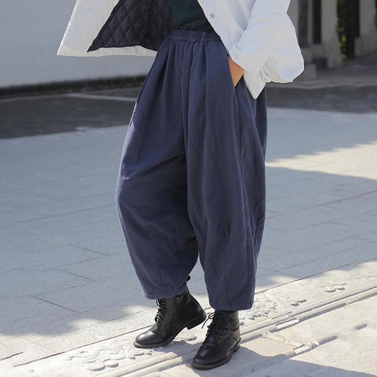 Retro Thick Warm Pure Color Pants