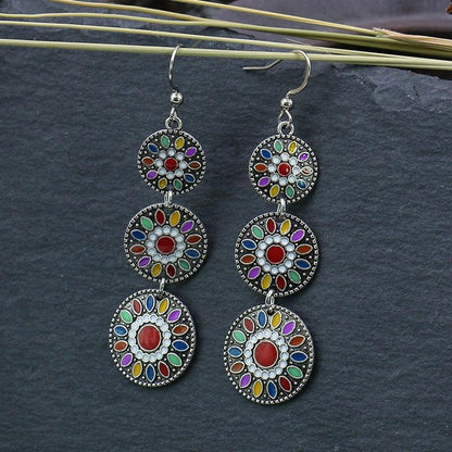 Retro Three Round Flowers Earrings