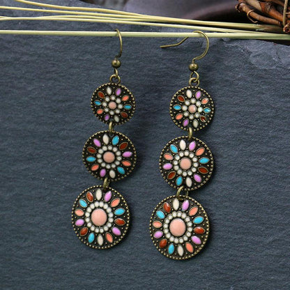 Retro Three Round Flowers Earrings