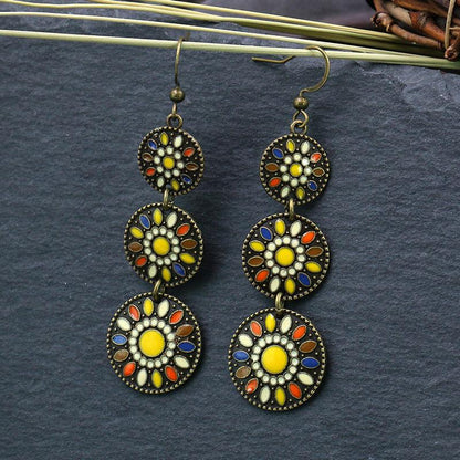 Retro Three Round Flowers Earrings