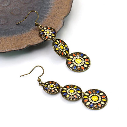 Retro Three Round Flowers Earrings
