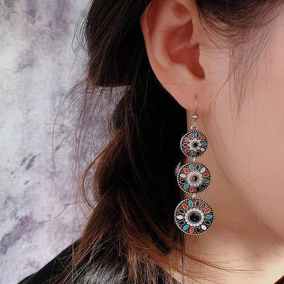Retro Three Round Flowers Earrings