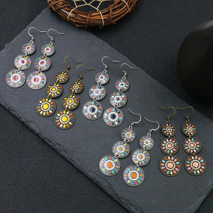 Retro Three Round Flowers Earrings