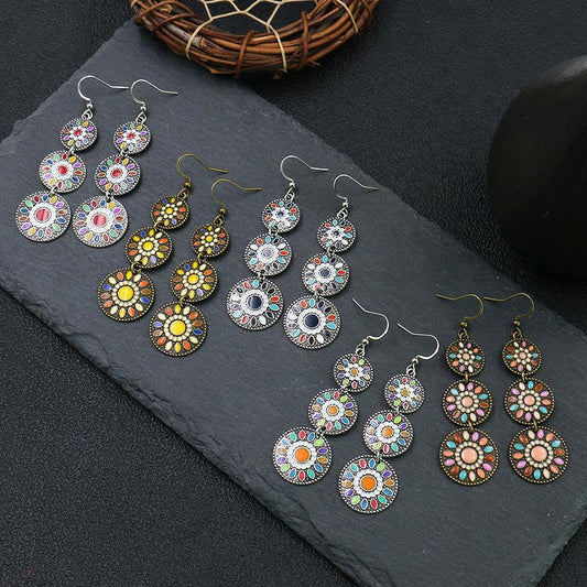 Retro Three Round Flowers Earrings