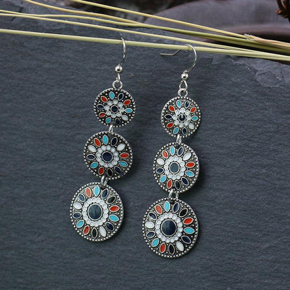 Retro Three Round Flowers Earrings