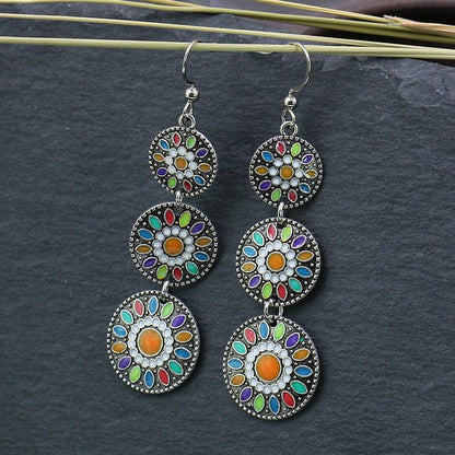 Retro Three Round Flowers Earrings