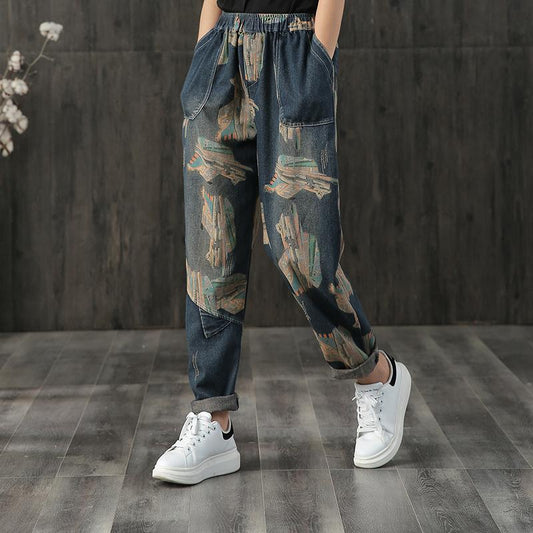 Retro Wild Casual Printed Harem Jeans