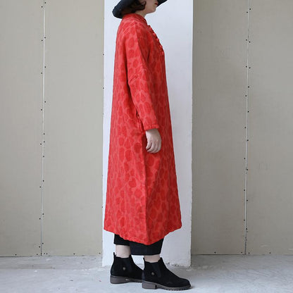 Retro Women Stand Collar Long Sleeve Vintage Dress