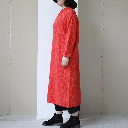 Retro Women Stand Collar Long Sleeve Vintage Dress