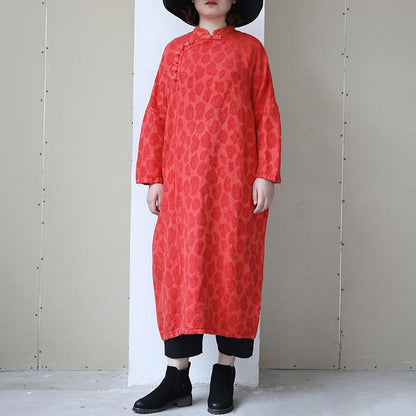 Retro Women Stand Collar Long Sleeve Vintage Dress