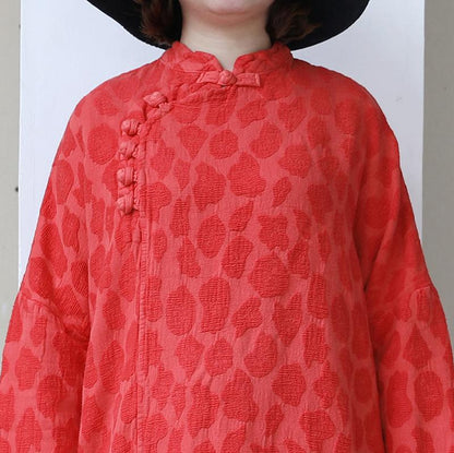 Retro Women Stand Collar Long Sleeve Vintage Dress