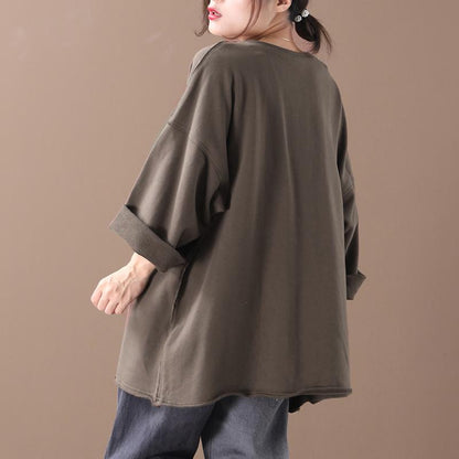 Buykud Rough Edges Design Pure Color Loose Blouse
