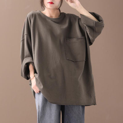 Buykud Rough Edges Design Pure Color Loose Blouse