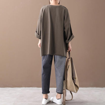 Buykud Rough Edges Design Pure Color Loose Blouse