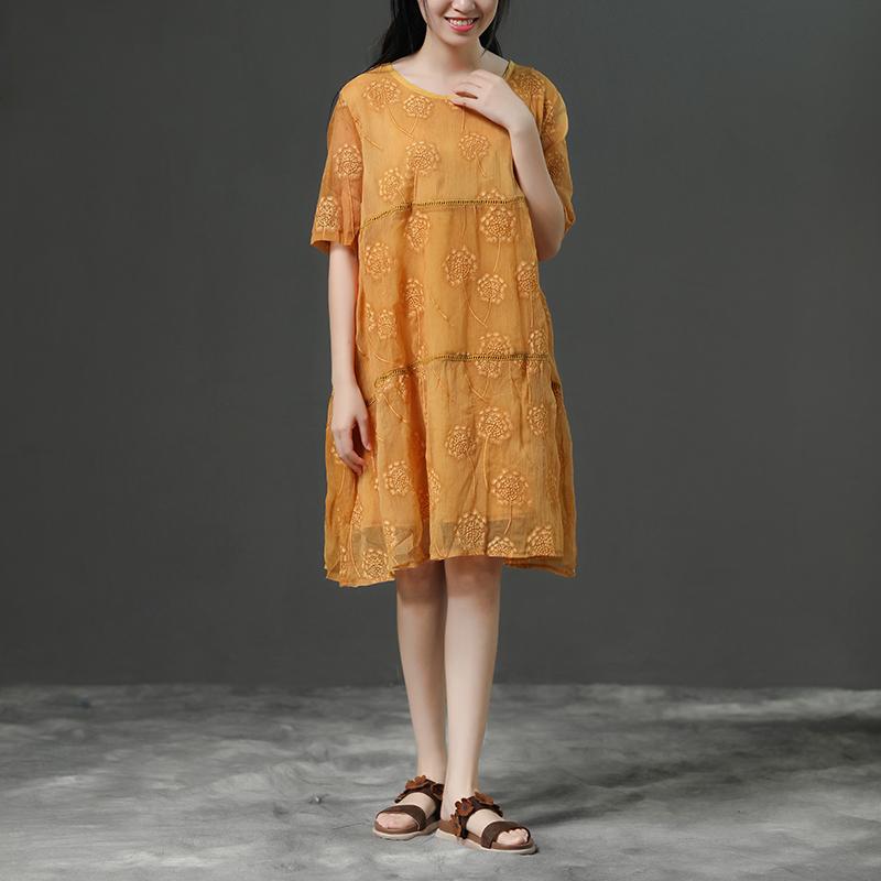 Round Neck Commuter Yellow Summer Dress