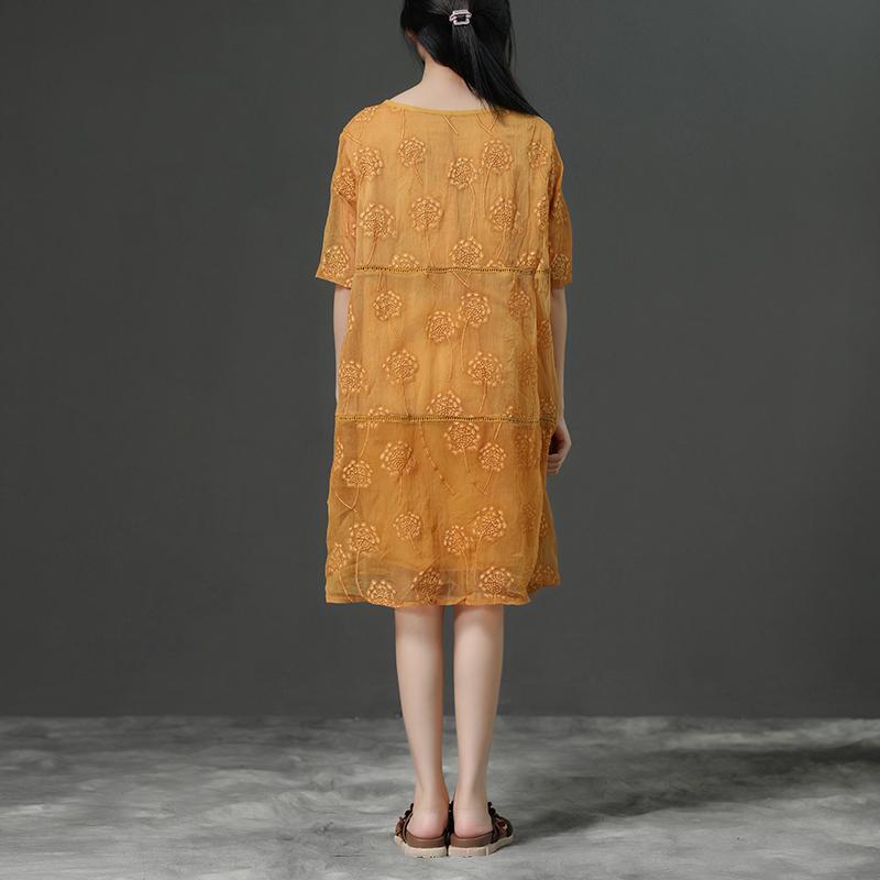 Round Neck Commuter Yellow Summer Dress