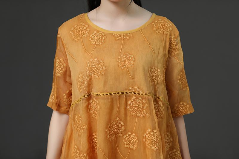 Round Neck Commuter Yellow Summer Dress